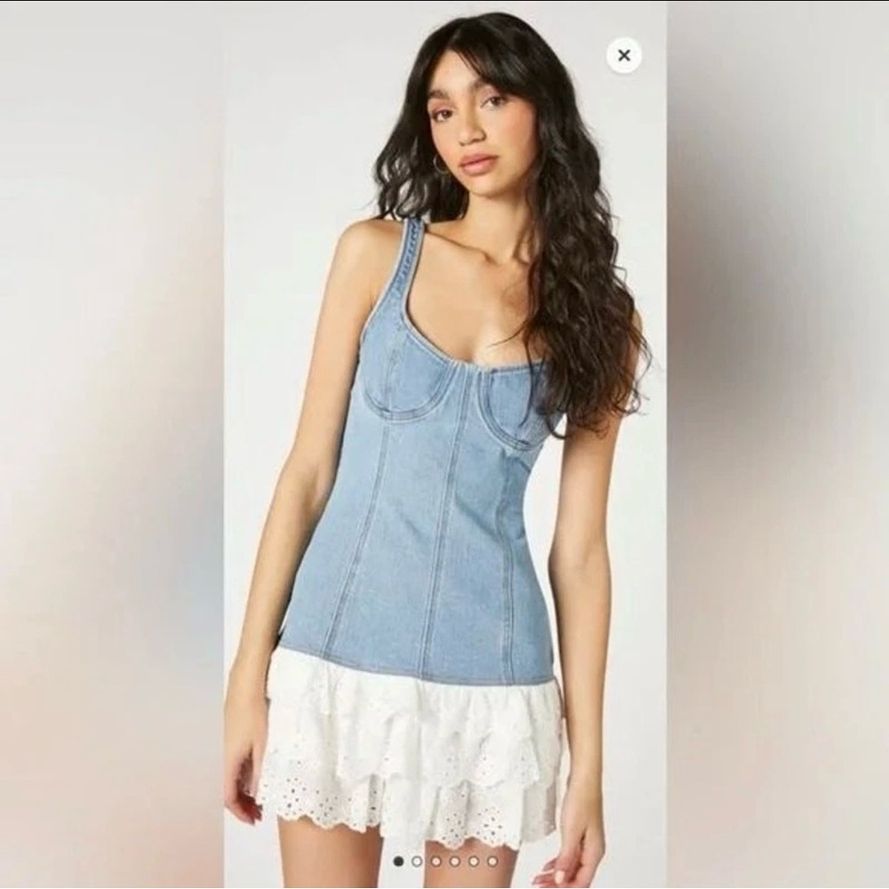 Forever 21 DENIM LACE-TIERED MINI
DRESS size large NWT